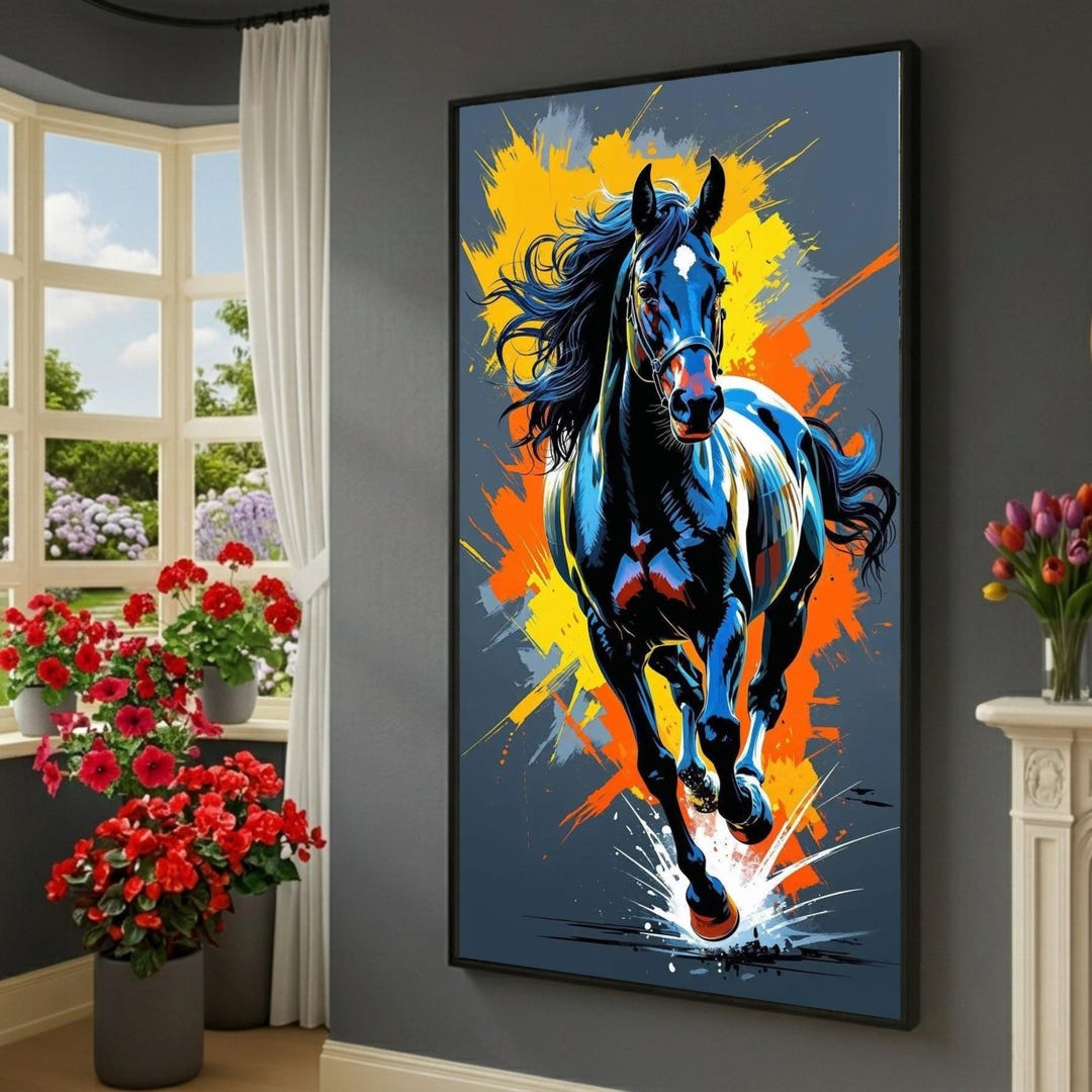 Dynamic Running Horse Canvas, Modern Equestrian Wall Art, Bold Abstract ...