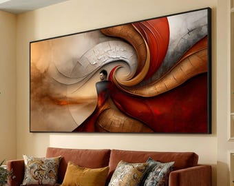 Surreal Abstract Spiral Canvas, Modern Figurative Wall Art, Earth Tone Swirl Design, Contemporary Home Decoration