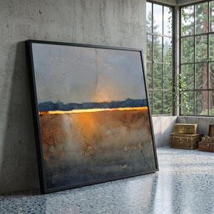 Arte de Mark Rothko, lienzo abstracto de acuarela con puesta de sol, arte mural minimalista de paisaje, horizonte moderno en tonos tierra cálidos, decoración contemporánea sobre lienzo