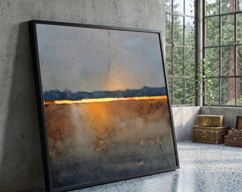Mark Rothko art, Abstract Watercolor Sunset Canvas, Minimalist Landscape Wall Art, Modern Horizon Warm Earth Tones, Contemporary Canvas Deco