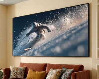 Dynamic Skiing Action Canvas, Winter Sports Wall Art, Snow Adventure Canvas, Skiing Motion, Outdoor Sport Canvas Decor