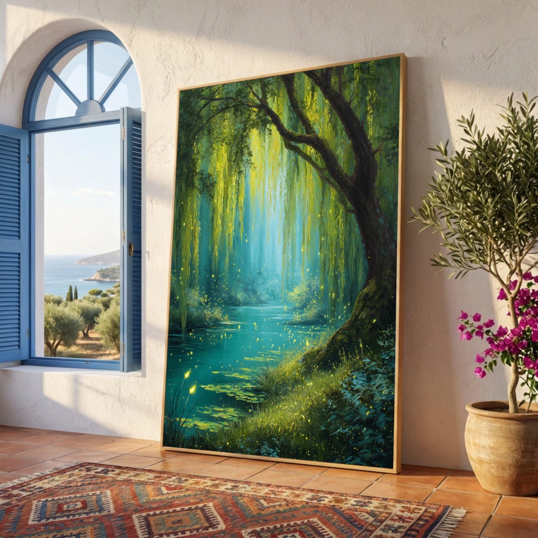 Enchanted Willow Tree by Luminous River Canvas Wall Art, Magical Forest ...