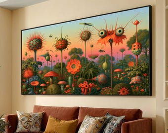 Surreal Alien Garden Canvas, Fantasy Flora Wall Art, Colorful Exotic Plants Canvas, Unique Botanical Landscape, Vibrant Nature Scene