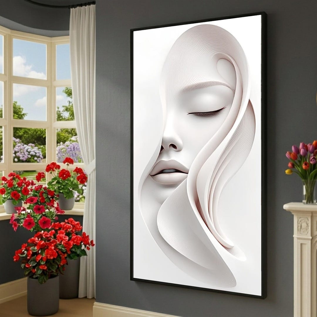Elegant Abstract Female Face Canvas, Minimalist Modern Wall Art ...