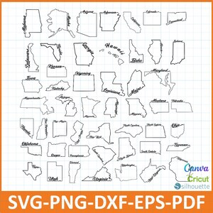 All USA States Bundle SVG, State Outline Cut Files, US Map Bundle Png Dxf Eps Pdf, Cricut Silhouette Compatible,Digital Download Clipart Set