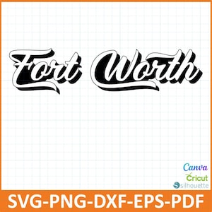 Fort Worth SVG, Retro Texas Shirt Design, 3D Shadow Text for Cricut, Varsity Script Png, Trendy City Souvenir, Digital Download for Canva