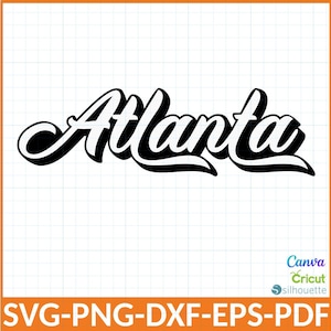アトランタ レトロ SVG デザイン (シャツ用)、ヴィンテージ バーシティ スタイル アトランタ シティ スクリプト、グルーヴィー Png Dxf Eps Pdf (Cricut および Silhouette 用)、カレッジ フォント