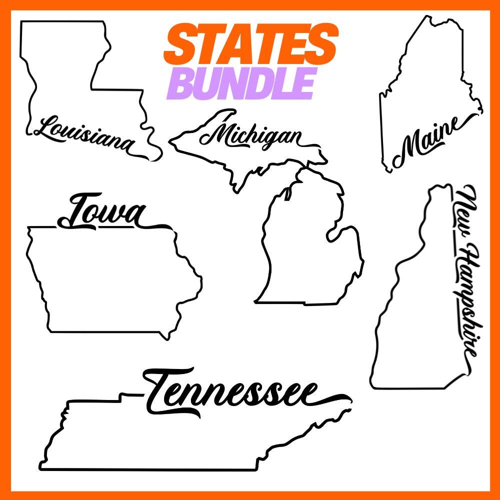 All USA States Bundle SVG, State Outline Cut Files, US Map Bundle Png ...