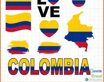 Bandera de Colombia en formato SVG, PNG, DXF, EPS y PDF para cortar. Imágenes prediseñadas de Colombia. Archivos de Colombia para Cricut. Archivos de corte de Colombia para Canva. Vasos y tazas.