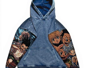 Popular Anime Tapestry Double-Sleeved Hoodie, Acid Washed Anime Gifts For Him and Her