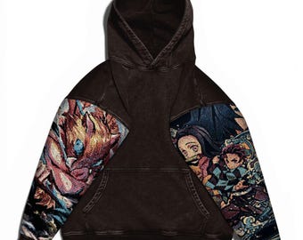 Popular Anime Tapestry Double-Sleeved Hoodie, Acid Washed Anime Gifts For Him and Her