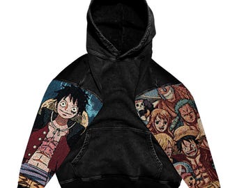 Popular Anime Tapestry Double-Sleeved Hoodie, Acid Washed Anime Gifts For Him and Her