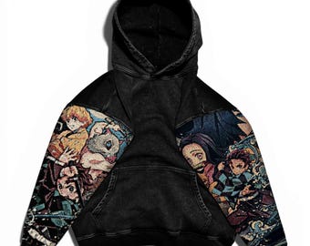 Popular Anime Tapestry Double-Sleeved Hoodie, Acid Washed Anime Gifts For Him and Her