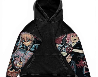 Popular Anime Tapestry Double-Sleeved Hoodie, Acid Washed Anime Gifts For Him and Her