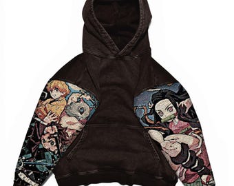 Popular Anime Tapestry Double-Sleeved Hoodie, Acid Washed Anime Gifts For Him and Her