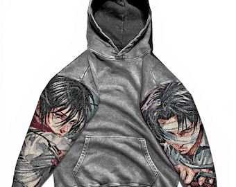 Popular Anime Tapestry Double-Sleeved Hoodie, Acid Washed Anime Gifts For Him and Her