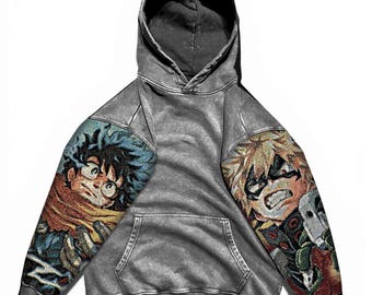Popular Anime Tapestry Double-Sleeved Hoodie, Acid Washed Anime Gifts For Him and Her