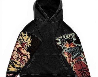 Popular Anime Tapestry Double-Sleeved Hoodie, Acid Washed Anime Gifts For Him and Her