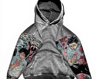 Popular Anime Tapestry Double-Sleeved Hoodie, Acid Washed Anime Gifts For Him and Her