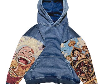 Popular Anime Tapestry Double-Sleeved Hoodie, Acid Washed Anime Gifts For Him and Her