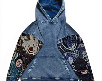 Popular Anime Tapestry Double-Sleeved Hoodie, Acid Washed Anime Gifts For Him and Her