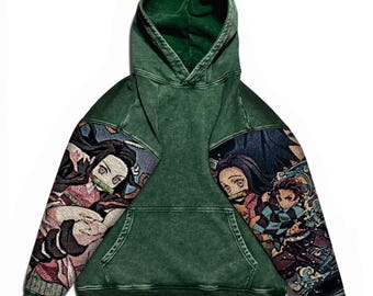 Popular Anime Tapestry Double-Sleeved Hoodie, Acid Washed Anime Gifts For Him and Her