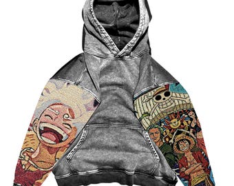 Popular Anime Tapestry Double-Sleeved Hoodie, Acid Washed Anime Gifts For Him and Her