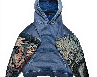 Popular Anime Tapestry Double-Sleeved Hoodie, Acid Washed Anime Gifts For Him and Her