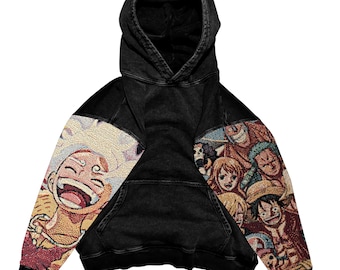Popular Anime Tapestry Double-Sleeved Hoodie, Acid Washed Anime Gifts For Him and Her