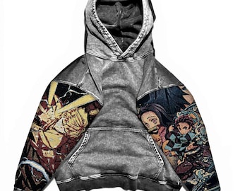 Popular Anime Tapestry Double-Sleeved Hoodie, Acid Washed Anime Gifts For Him and Her