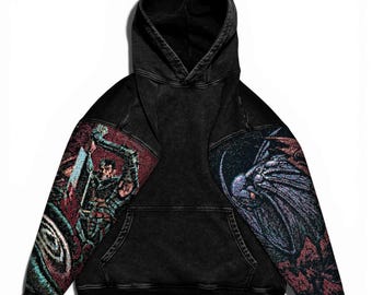 Popular Anime Tapestry Double-Sleeved Hoodie, Acid Washed Anime Gifts For Him and Her