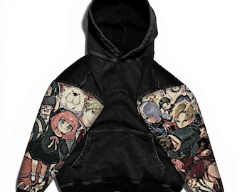 Popular Anime Tapestry Double-Sleeved Hoodie, Acid Washed Anime Gifts For Him and Her