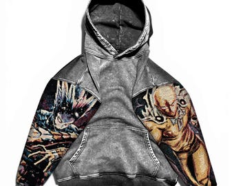 Popular Anime Tapestry Double-Sleeved Hoodie, Acid Washed Anime Gifts For Him and Her