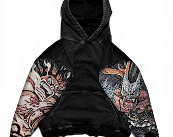 Popular Anime Tapestry Double-Sleeved Hoodie, Acid Washed Anime Gifts For Him and Her