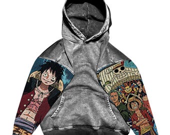 Popular Anime Tapestry Double-Sleeved Hoodie, Acid Washed Anime Gifts For Him and Her