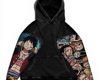 Popular Anime Tapestry Double-Sleeved Hoodie, Acid Washed Anime Gifts For Him and Her