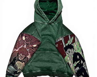 Popular Anime Tapestry Double-Sleeved Hoodie, Acid Washed Anime Gifts For Him and Her