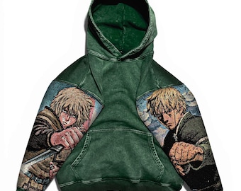 Popular Anime Tapestry Double-Sleeved Hoodie, Acid Washed Anime Gifts For Him and Her