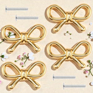 Gold Bow Drawer Knobs Brass Cabinet Pulls Cute Ribbon Handles Dresser Hardware Decorative Furniture Knobs Set