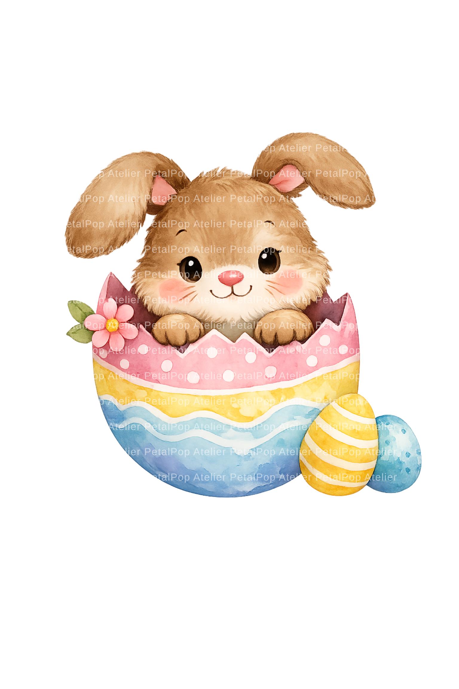 14 Easter Watercolor Clipart, Cute Bunny & Easter Eggs PNG (transparent ...