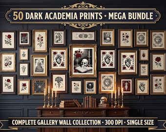50+ Dark Academia Printable Wall Art Bundle – Vintage Gothic Digital Prints, Memento Mori, Celestial & Botanical Set for Gallery Wall, Home