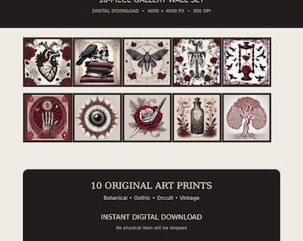 10-Piece Dark Academia Gallery Wall Set, Gothic Anatomical Prints, Vintage Botanical Anatomy Poster Bundle, Moody Macabre Digital Download