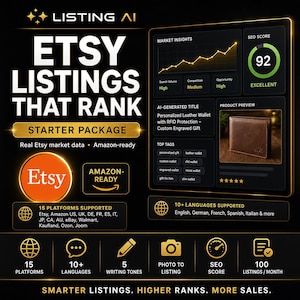 AI Etsy Listing Generator & SEO Optimizer Tool for Sellers - Boost Sales with Real Market Data, 15 Platforms, and Proven Strategies for