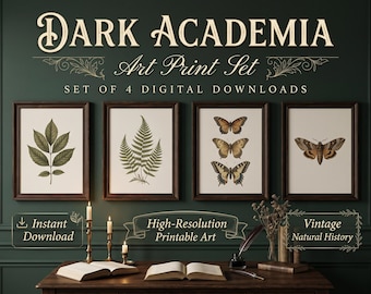 Dark Academia Gallery Wall Set, Vintage Botanical Prints, Victorian Butterfly Specimen Art, Moody Room Decor, Printable Fine Line Poster