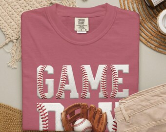 Vintage Baseball Game Day, Faux Embroidery Texture Retro Sports Tee