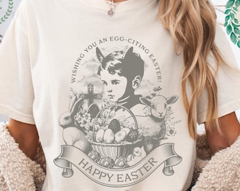 Vintage Easter Graphic Tee, Retro Bunny Lamb Print, Religious Spring Holiday, Nostalgic Child Illustration
