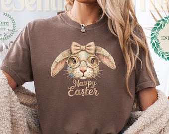 Faux Embroidery Easter Bunny, Happy Easter Graphic, Vintage Cottagecore Rabbit, Spring Animal, Holiday Shirt