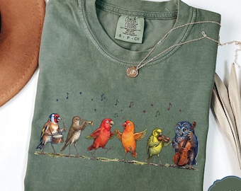 Comfort Colors Vintage Insect Music Graphic Tee Musical Birds Illustration Tee