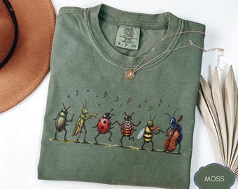 Comfort Colors Vintage Insect Music Graphic Tee Musical Bugs Illustration Tee