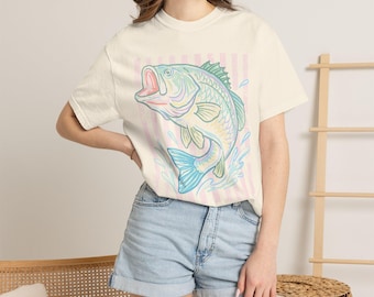 Bass Fish Fishing T-Shirt Vintage Style Lake Life Graphic Tee Summer Coastal Aesthetic Shirt